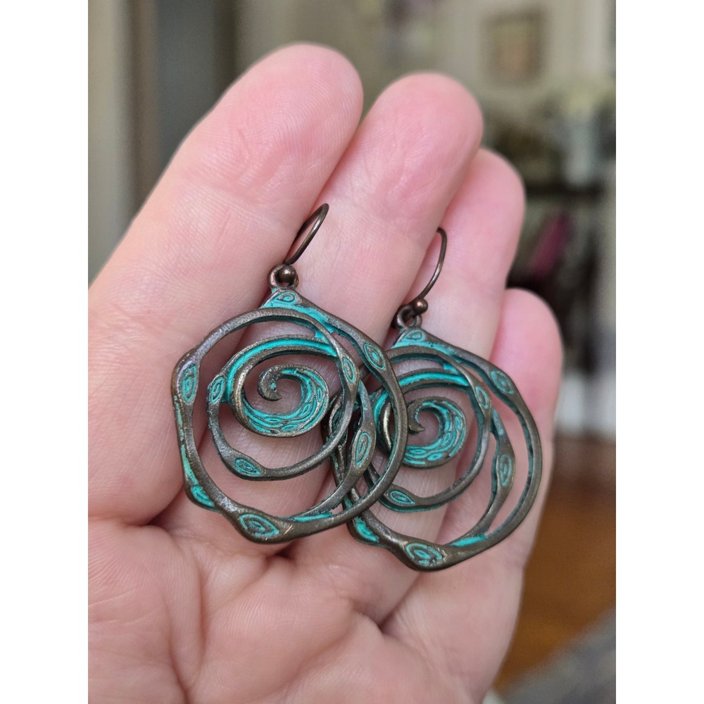 Patina Circle Dangle Earrings Boho